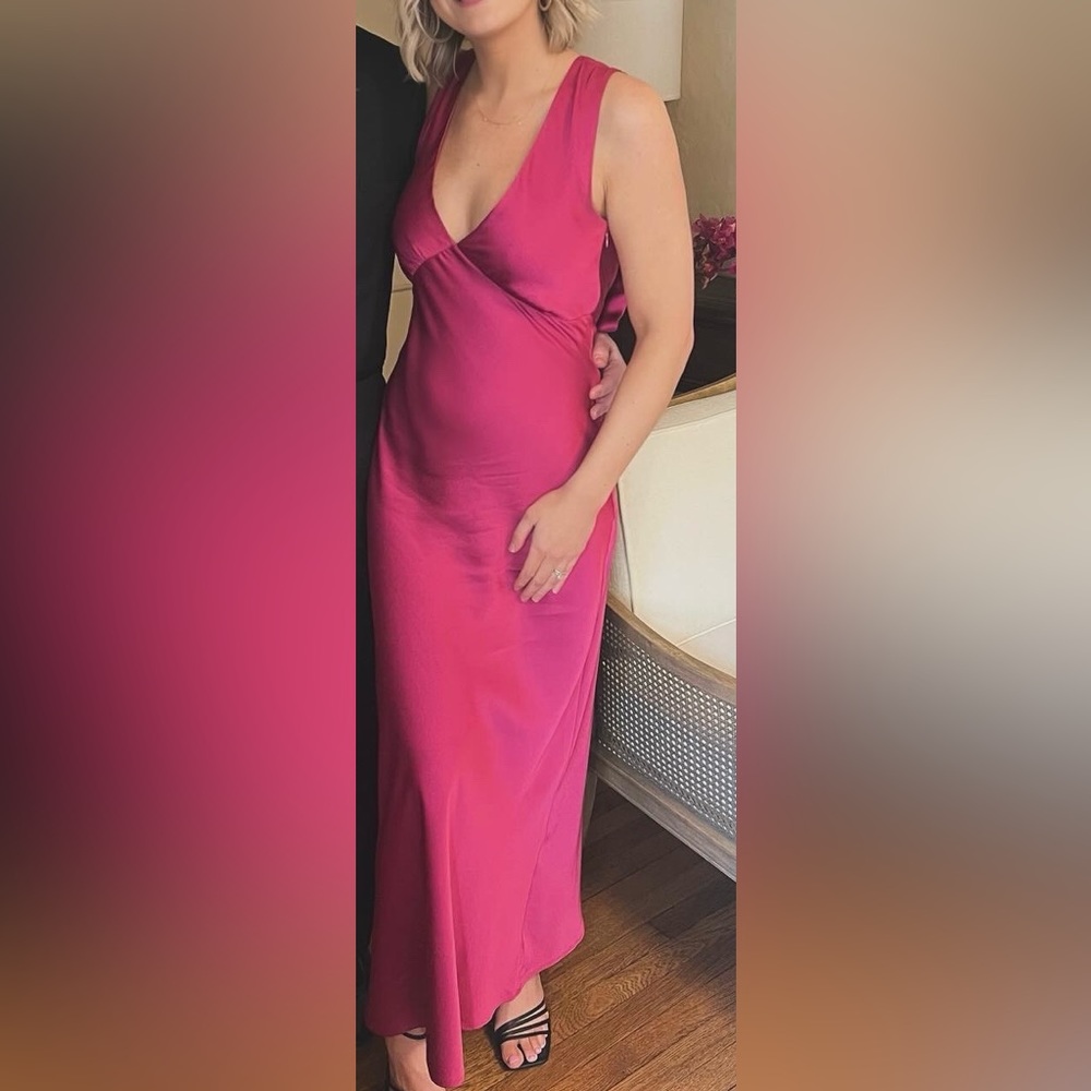 Magenta silk formal maxi dress - plunge and cowl back